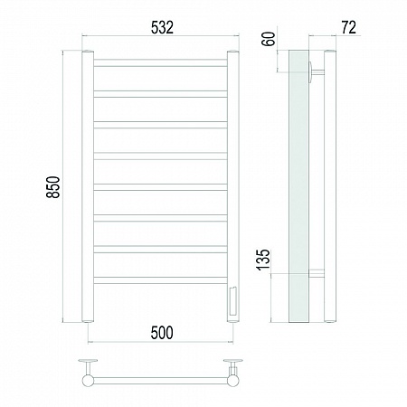 Аврора П8 500х850 Электро (quick touch) Полотенцесушитель TERMINUS Сатин Туймазы - фото 4 Аврора П8 500х850 Электро (quick touch) Полотенцесушитель TERMINUS Сатин Туймазы - фото 4